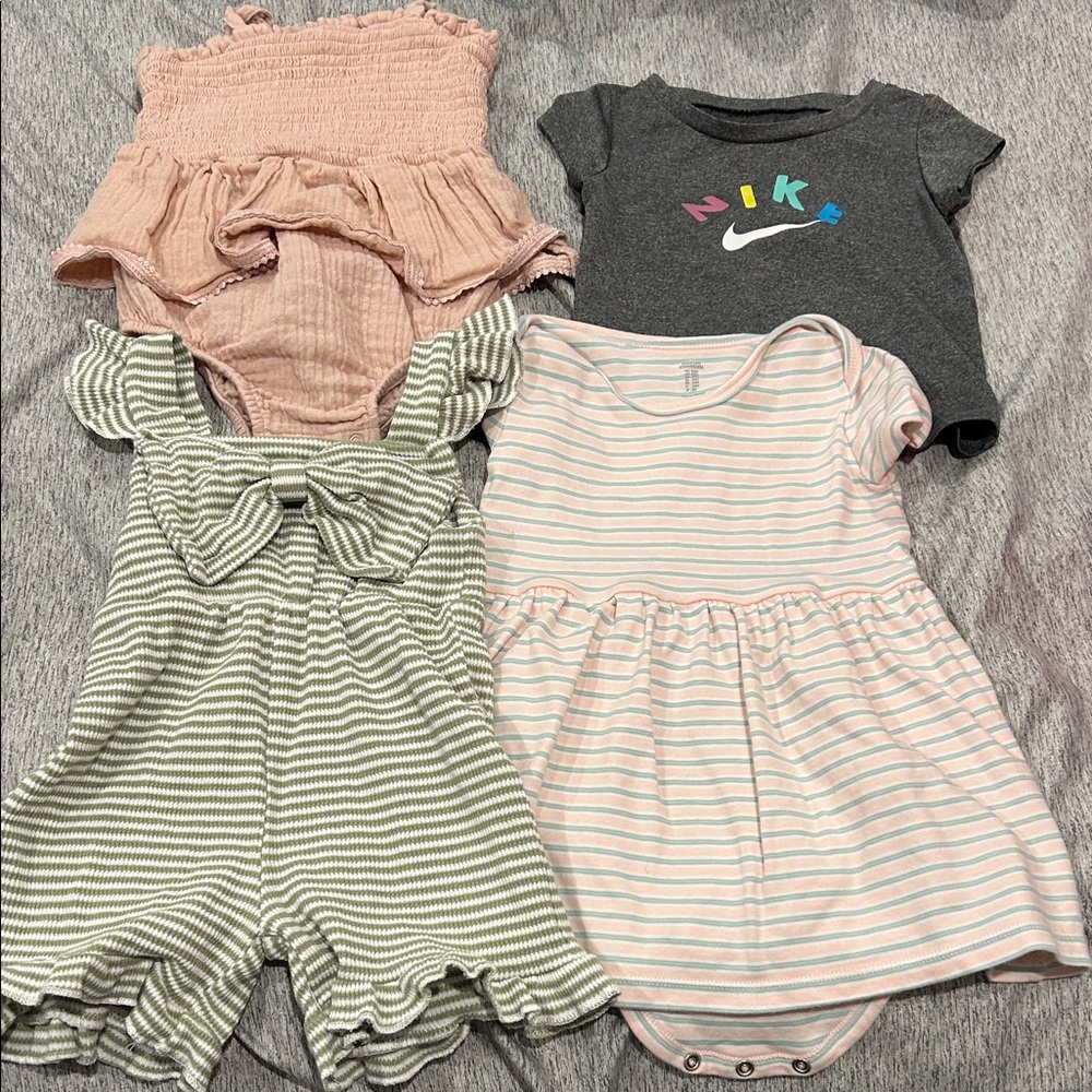 5-Piece Baby Girl Mix - Pink, Gray, Olive Striped